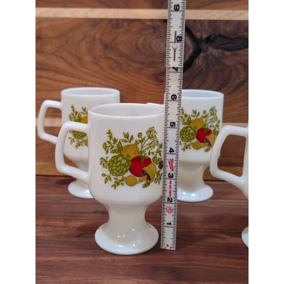 Vintage Corning Ware "Spice of Life" Milk Glass Pedestal Mugs, Set of 4 - Picture 3 of 8